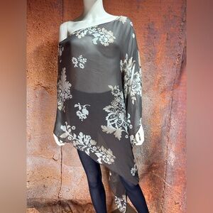 Soft Surroundings Sheer One Shoulder A-Symmetrical Floral Women's Top